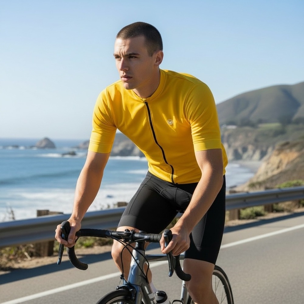 Canari Mens Yellow‎ Black Mesh Panel Half Zip Short Sleeve Cycling Jersey Large
